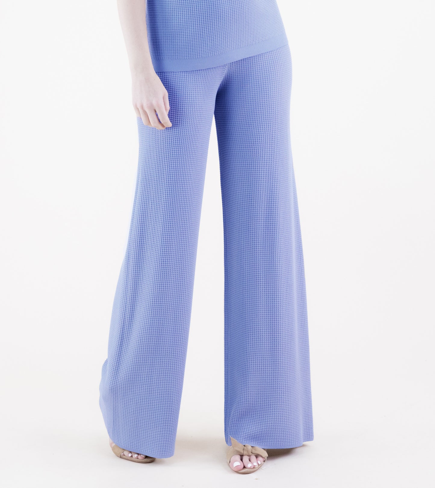 Neutral Wide Leg Waffle Stitch Knit Pants