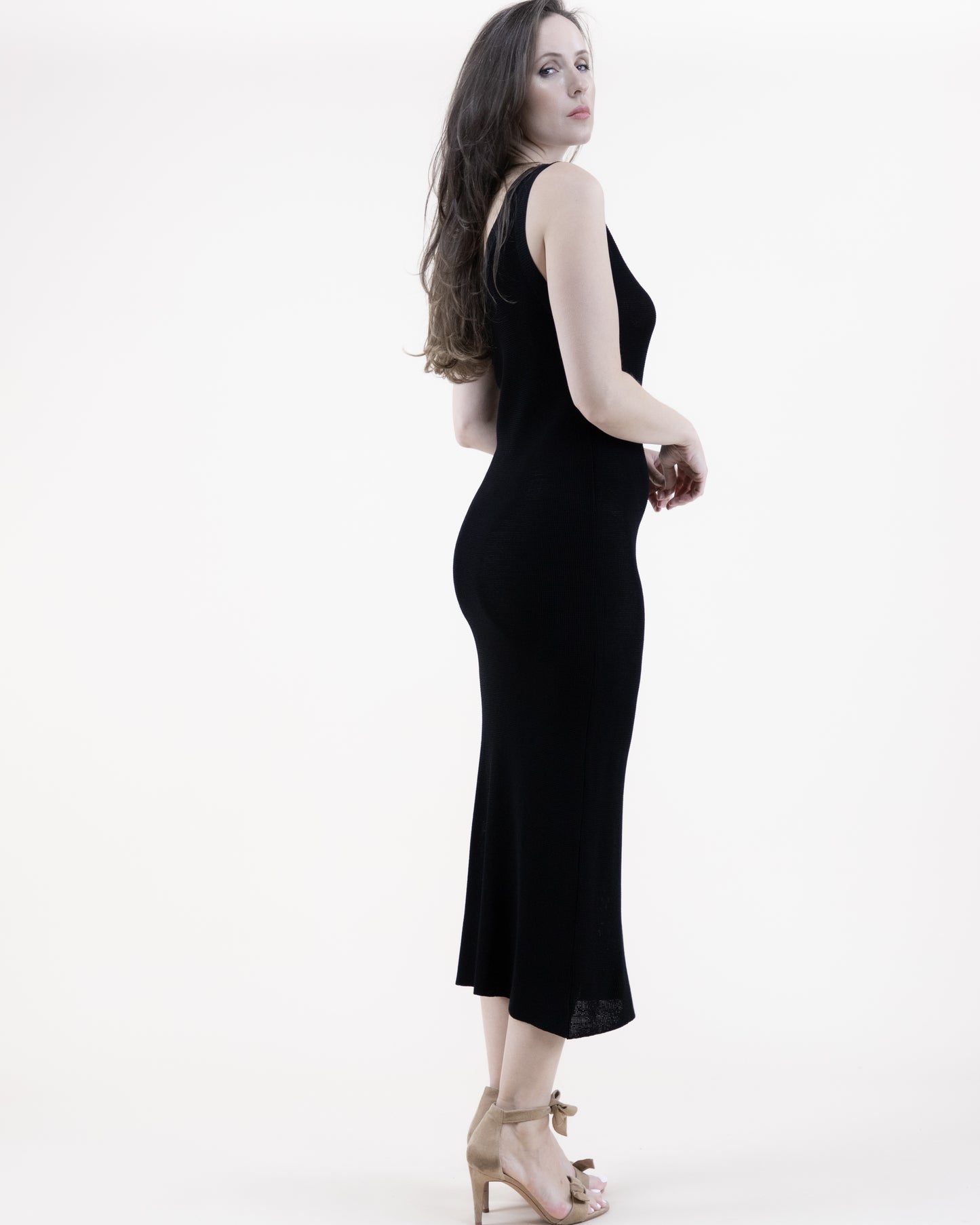 Neutral Sleeveless Small Mesh Stitch Knit Dress