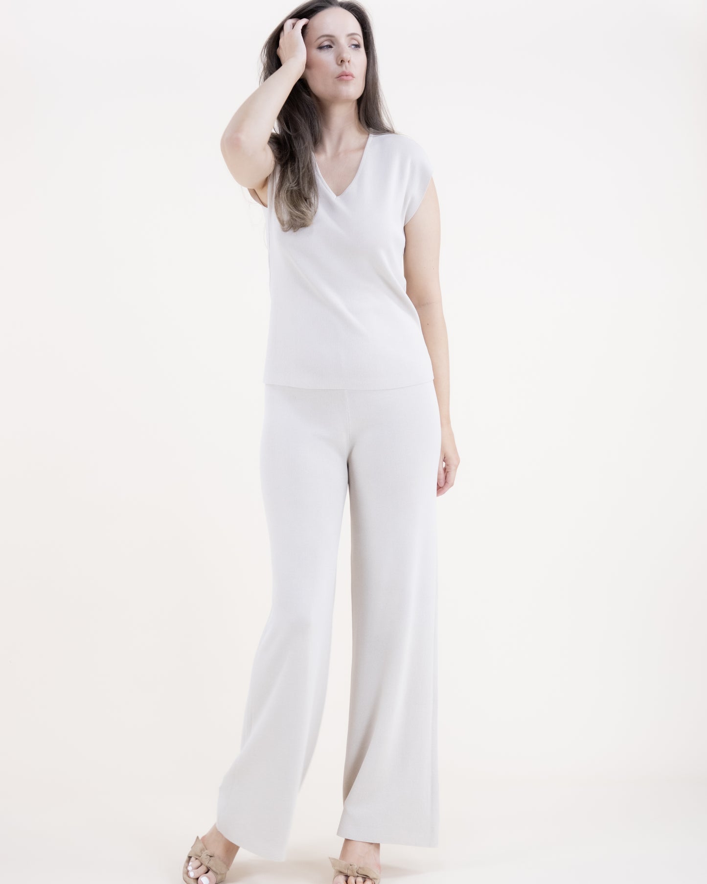Neutral Wide Leg Thin Knit Pants