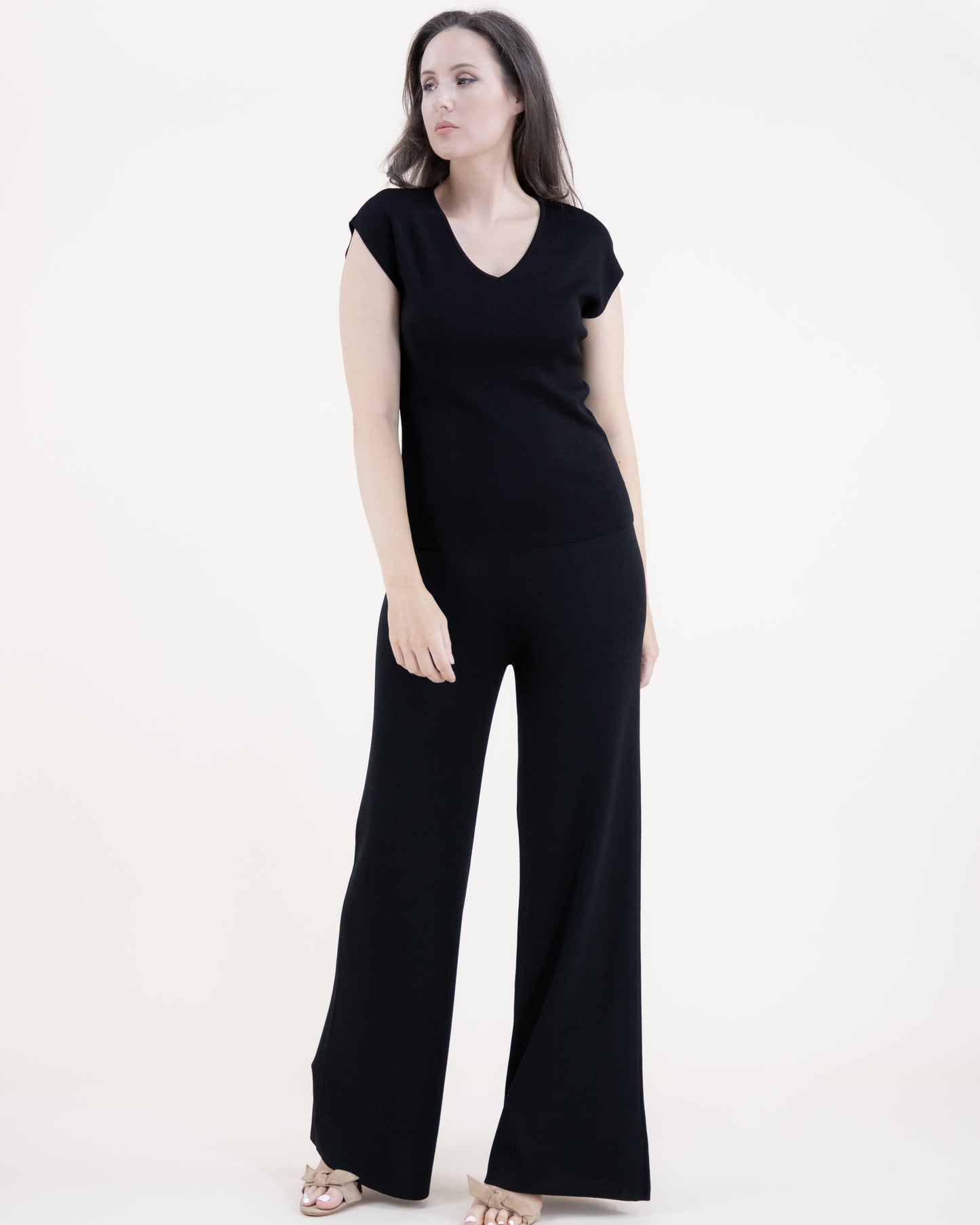 Neutral Wide Leg Thin Knit Pants