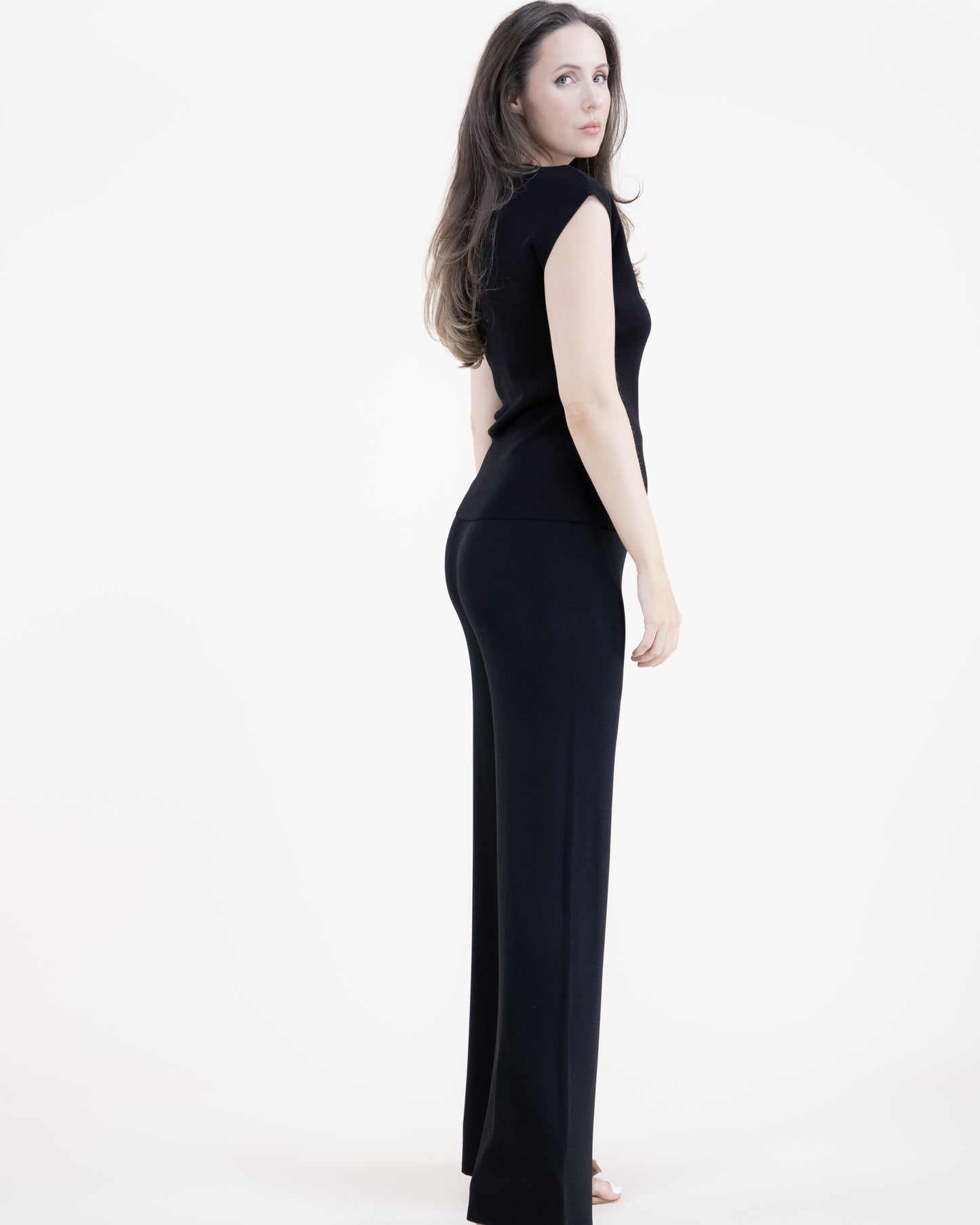 Neutral V-Neck Drop Shoulder Sleeveless Thin Knit Top