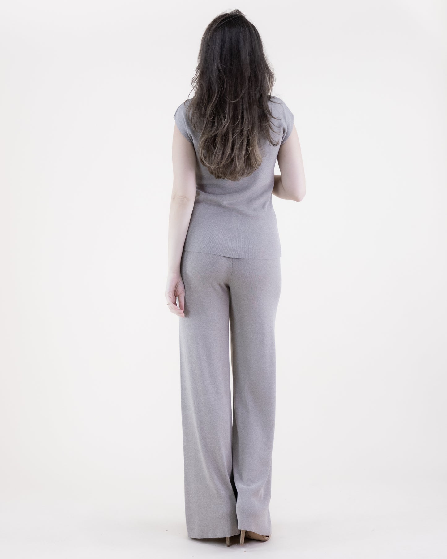 Neutral V-Neck Drop Shoulder Sleeveless Thin Knit Top