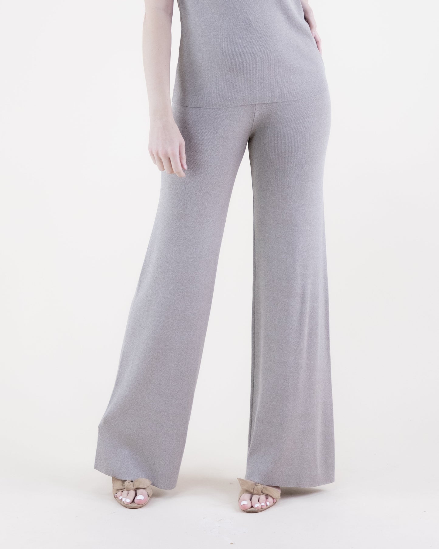Neutral Wide Leg Thin Knit Pants