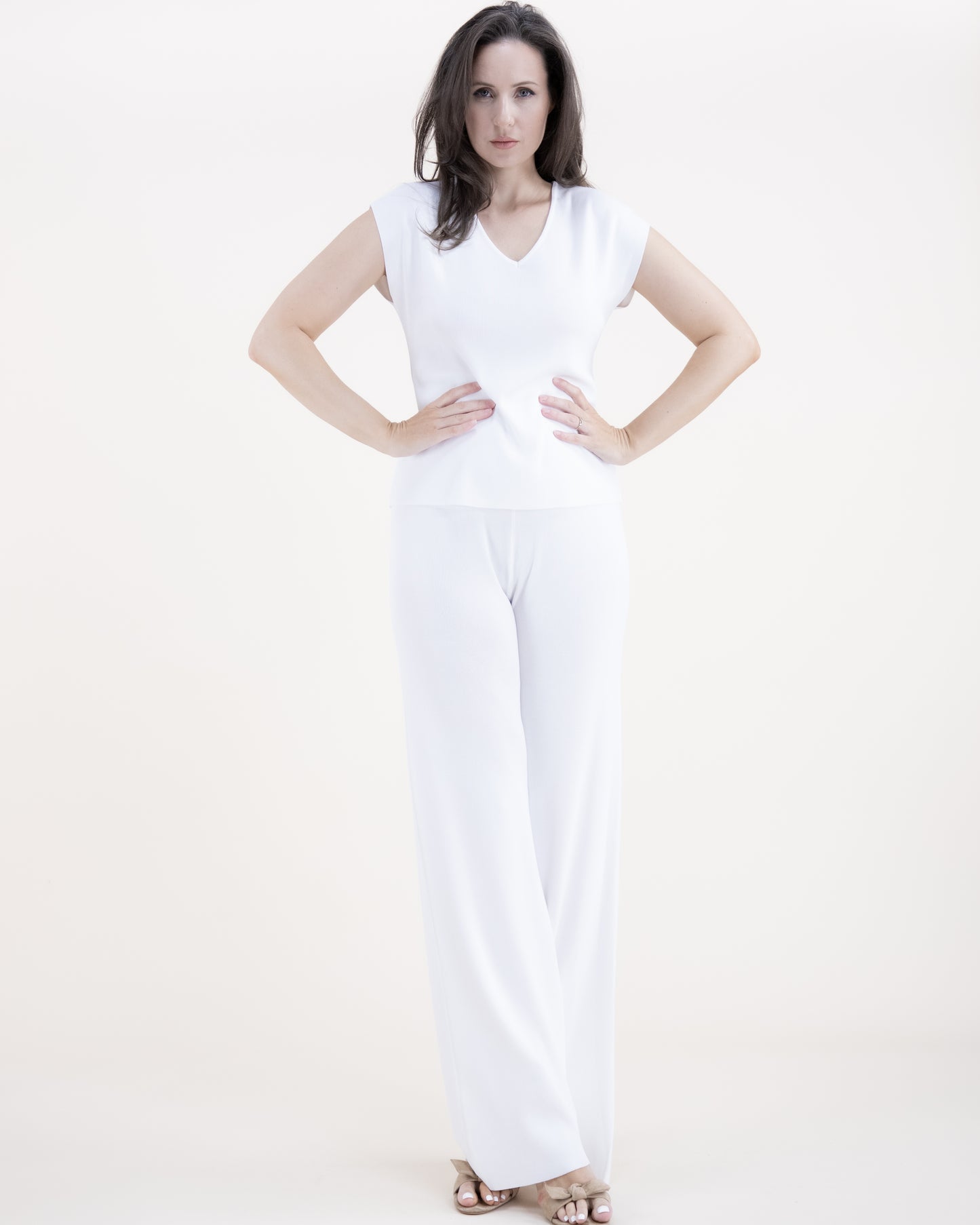 Neutral Wide Leg Thin Knit Pants