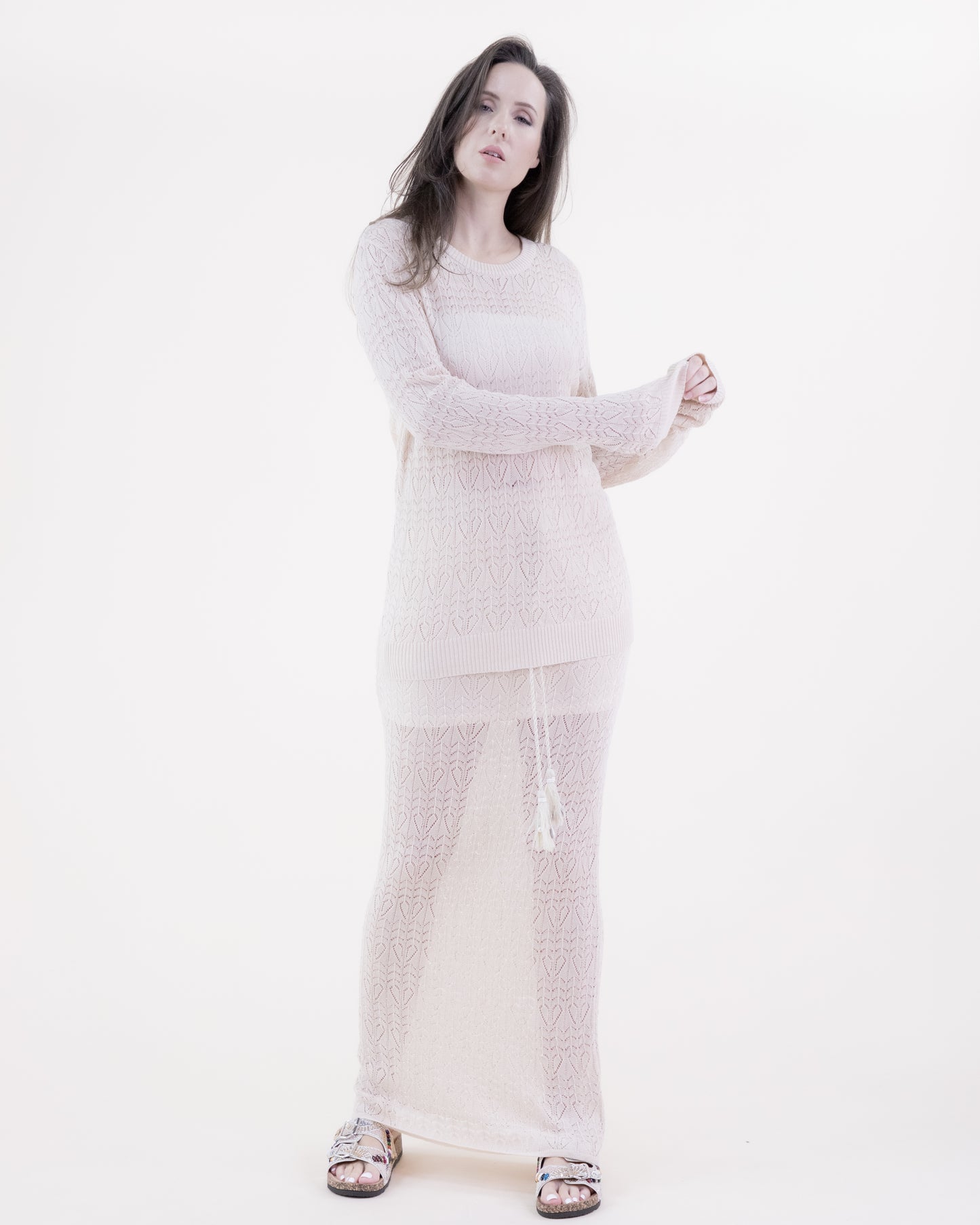 Pointelle Half Lined Drawstring Skirt