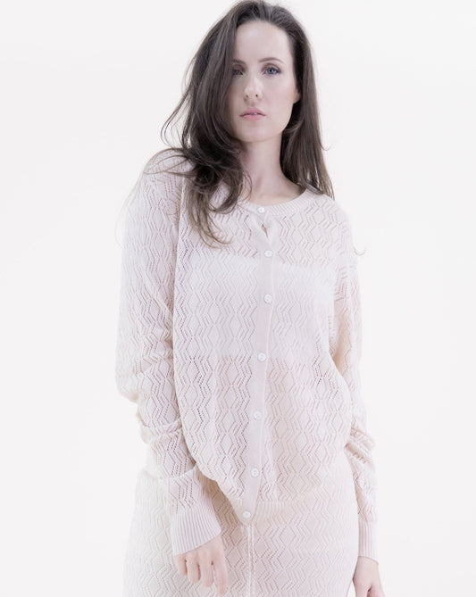 Zig Zag Pointelle Buttoned Long Sleeve Cardigan