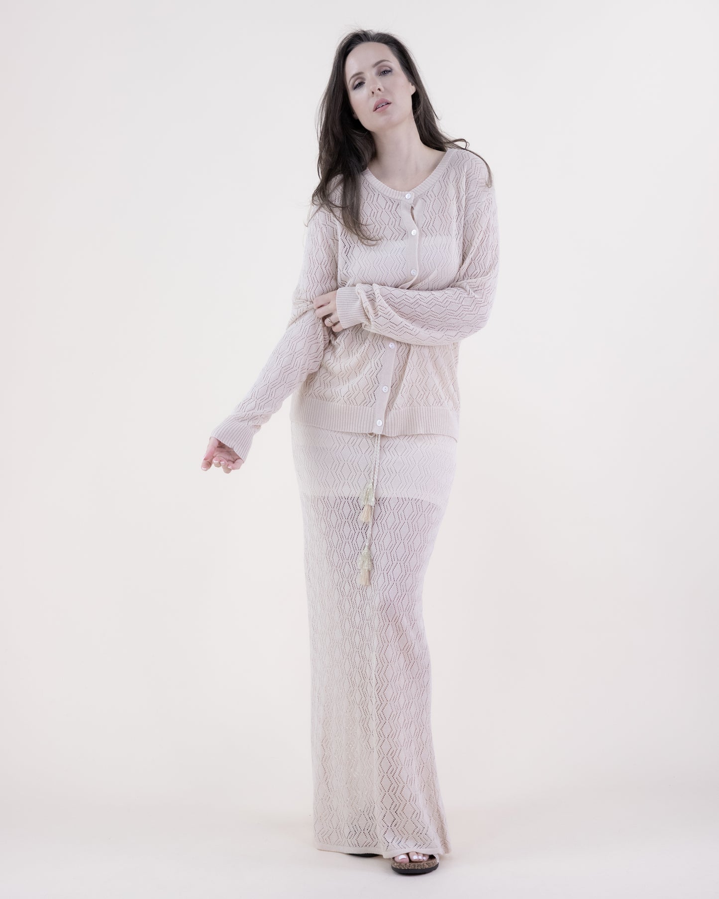 Zig Zag Pointelle Half Lined Drawstring Skirt