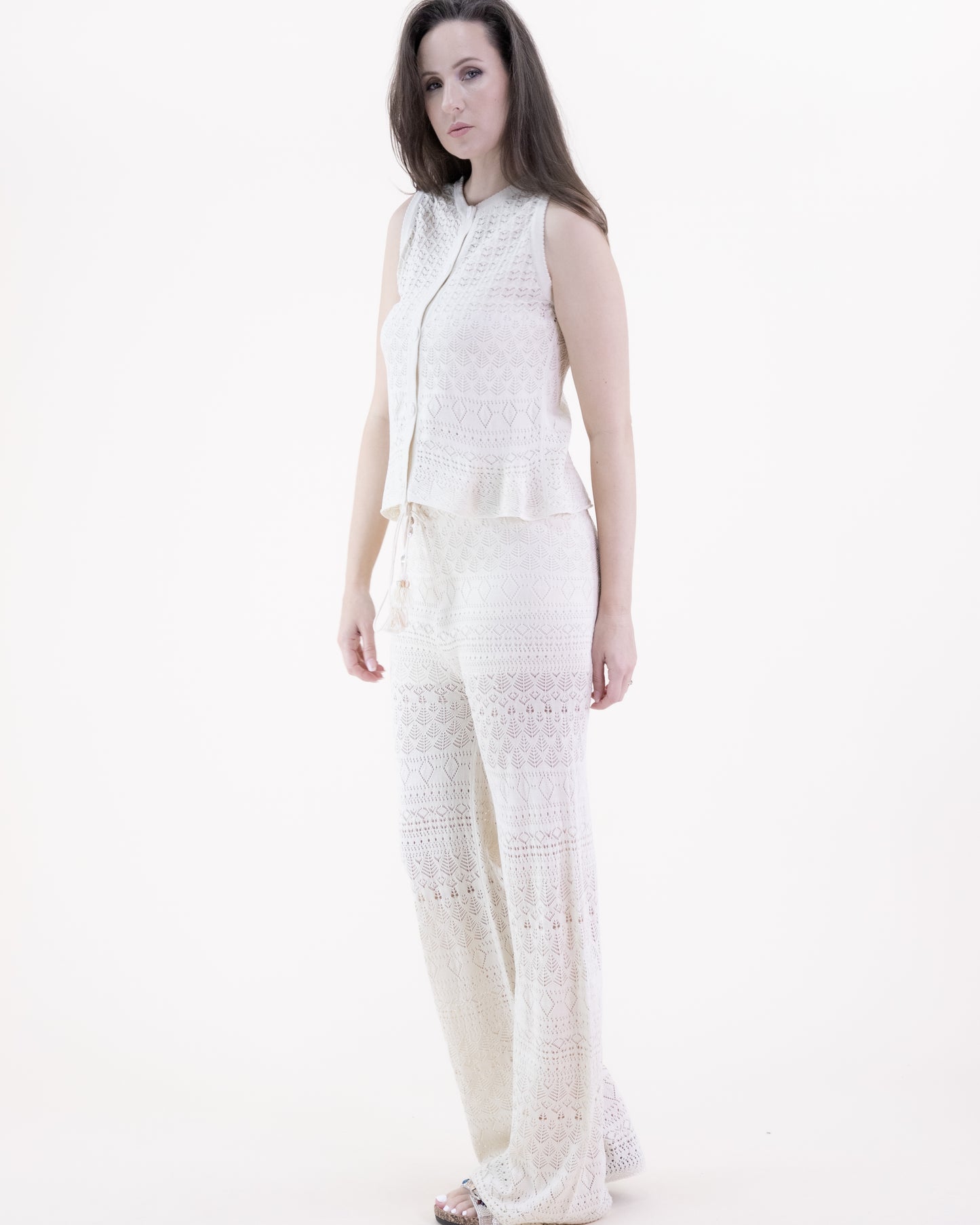 Linear Stitch Pointelle Buttoned Vest