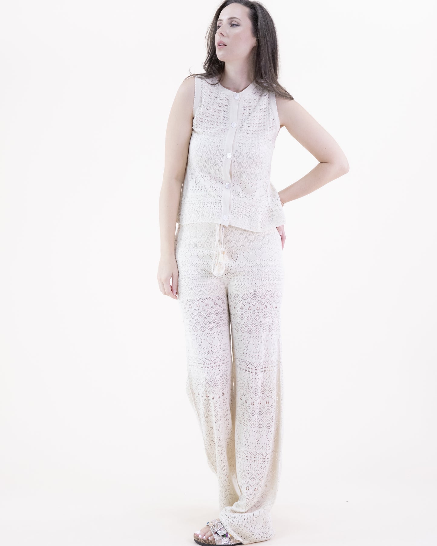 Linear Stitch Pointelle Buttoned Vest