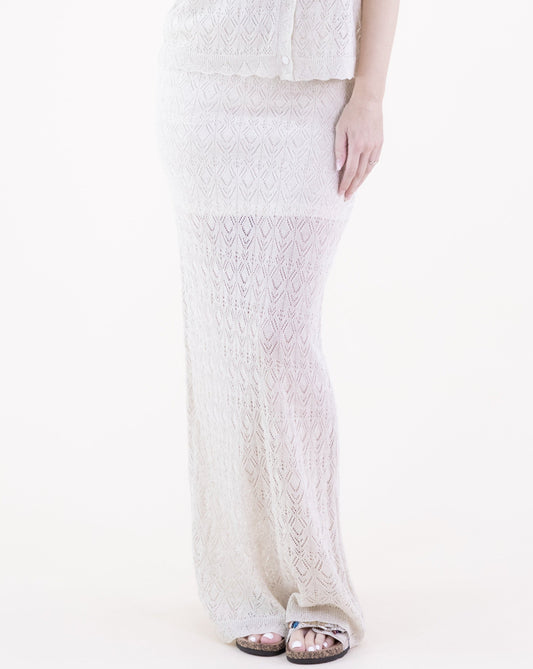 Diamond Stitch Pointelle Tiered Maxi Skirt