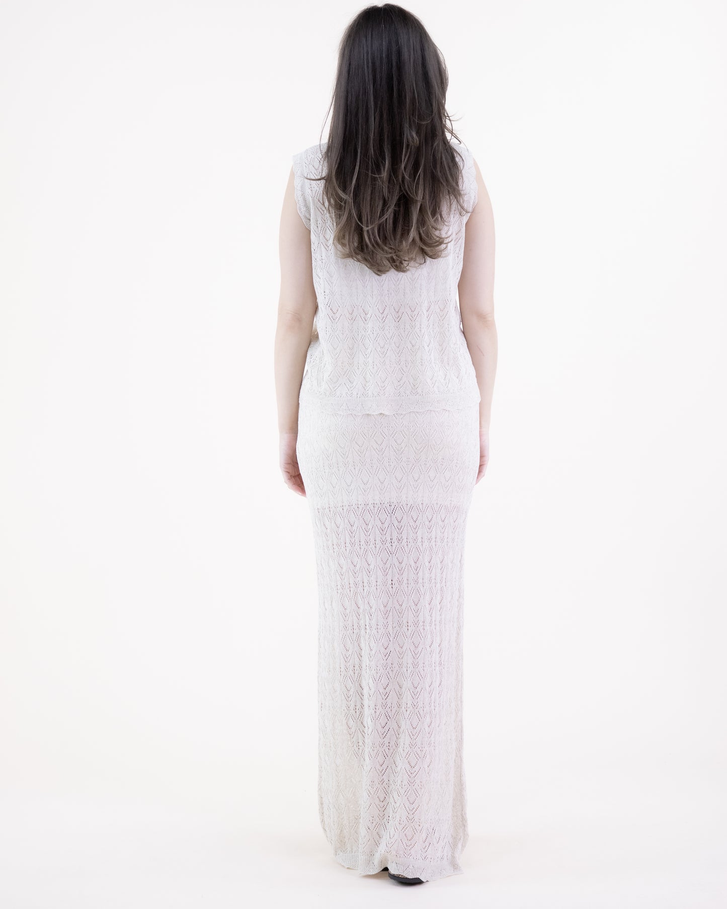 Diamond Stitch Pointelle Tiered Maxi Skirt