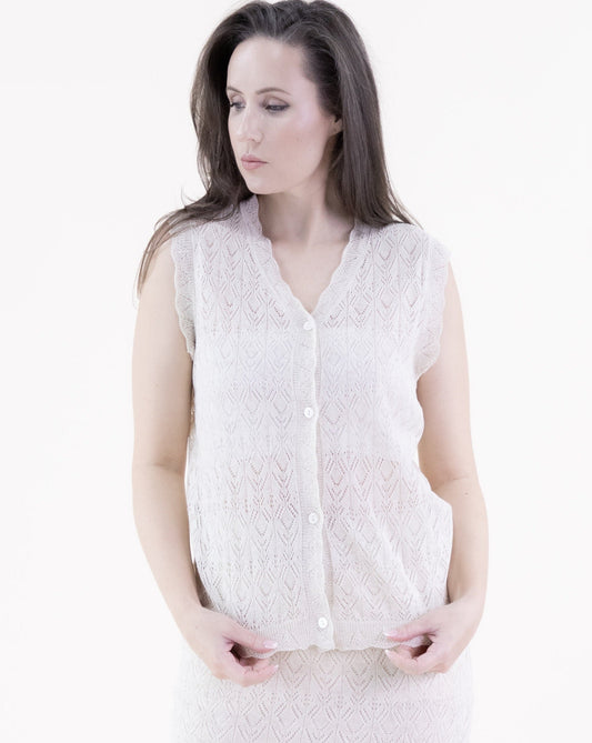Diamond Stitch Pointelle Buttoned Vest