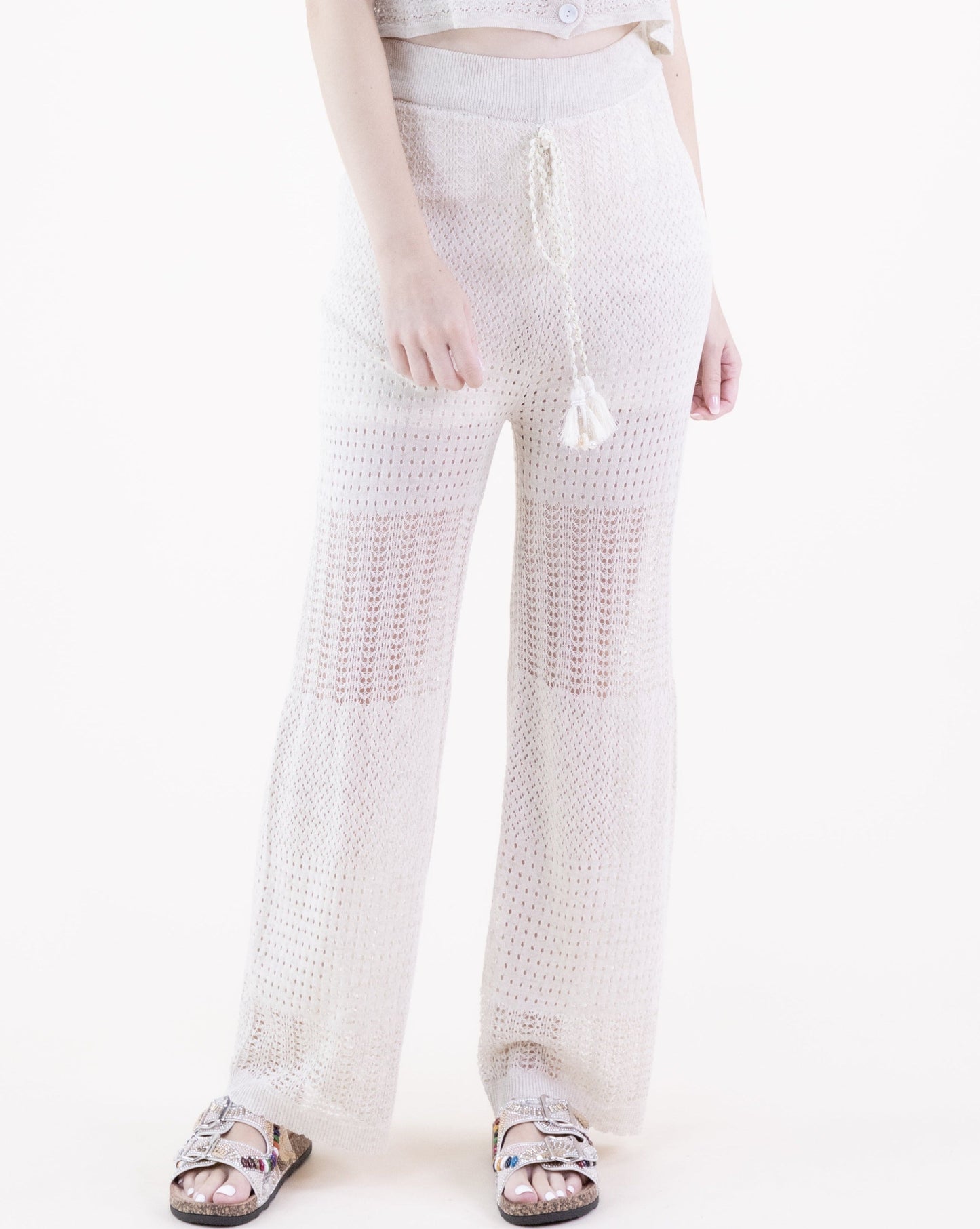 Pointelle Tiered Drawstring Pants