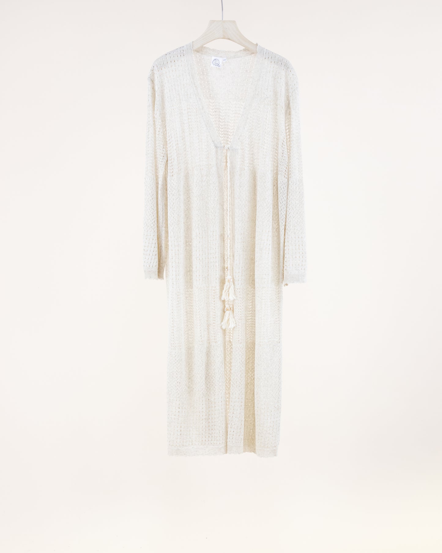 Pointelle Tiered Front Tie Long Cardigan