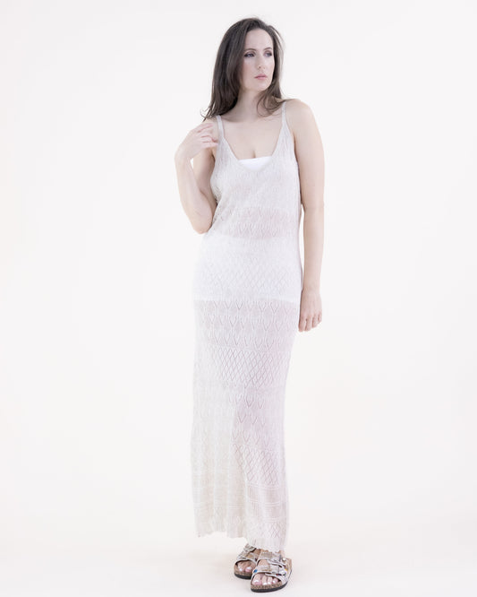 Linear Diamond Pointelle Scallop Hems Thin Strap Maxi Dress