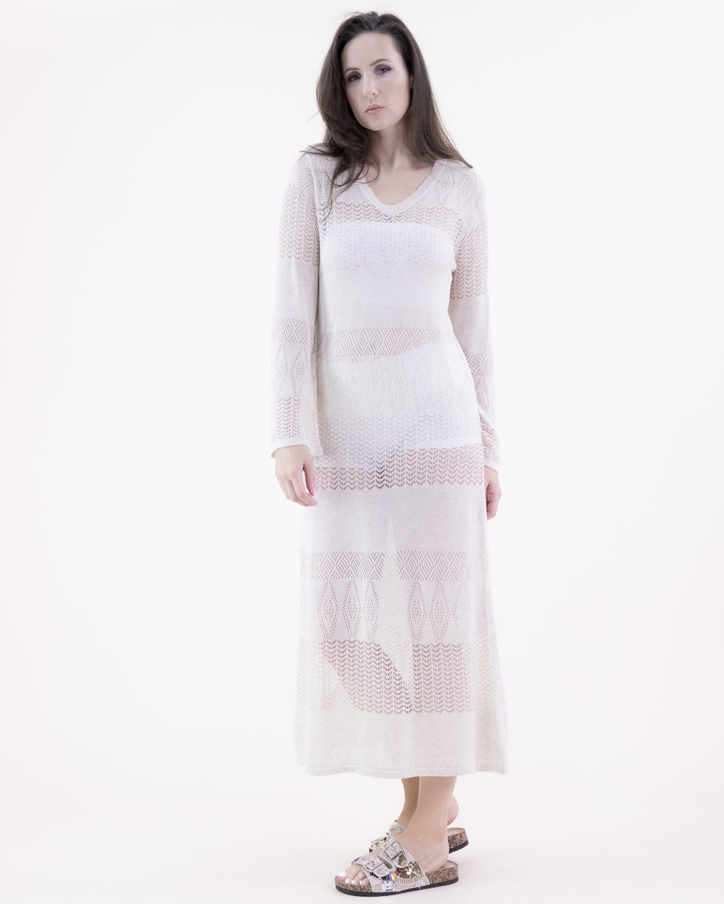 Pointelle Tiered Long Sleeve Dress