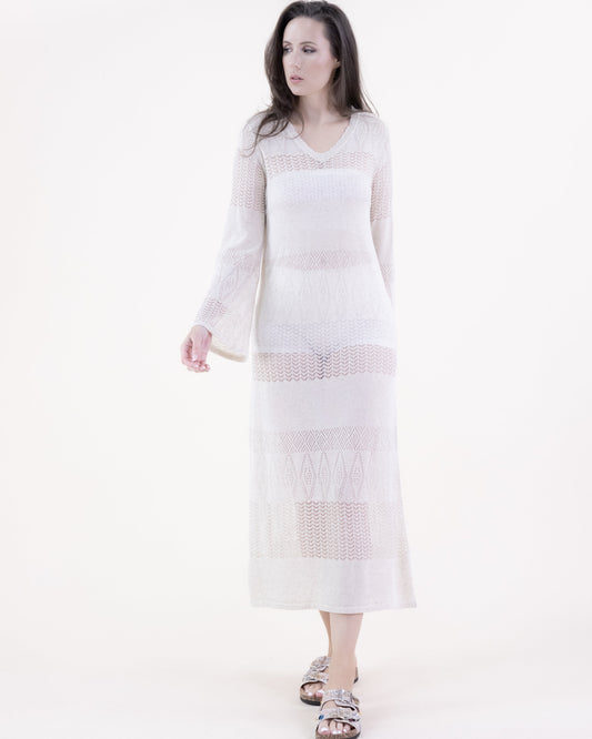 Pointelle Tiered Long Sleeve Dress