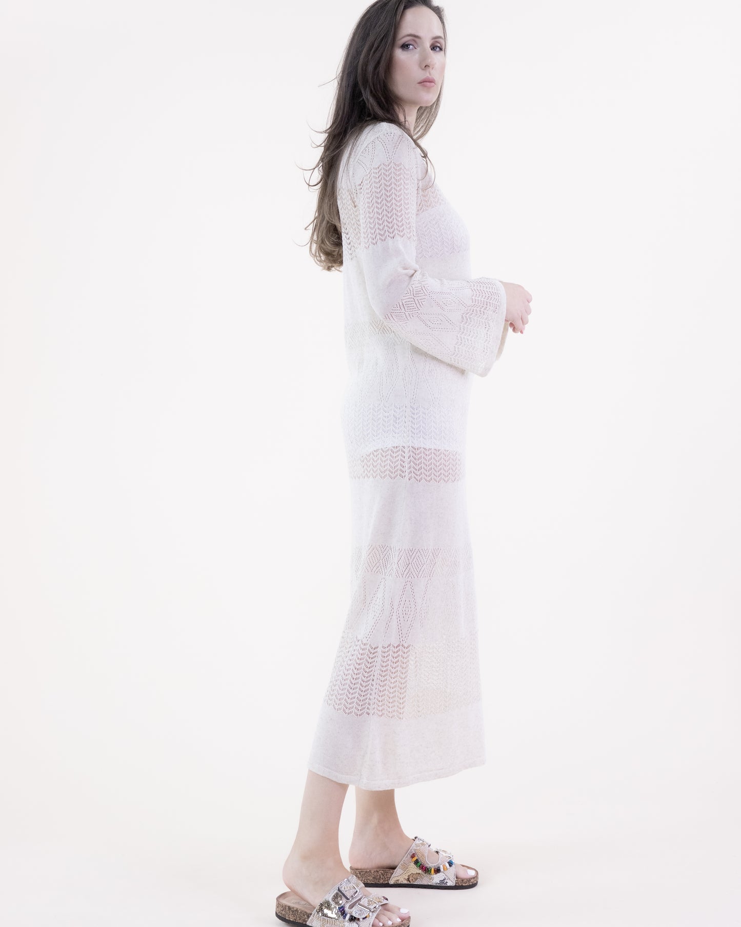 Pointelle Tiered Long Sleeve Dress