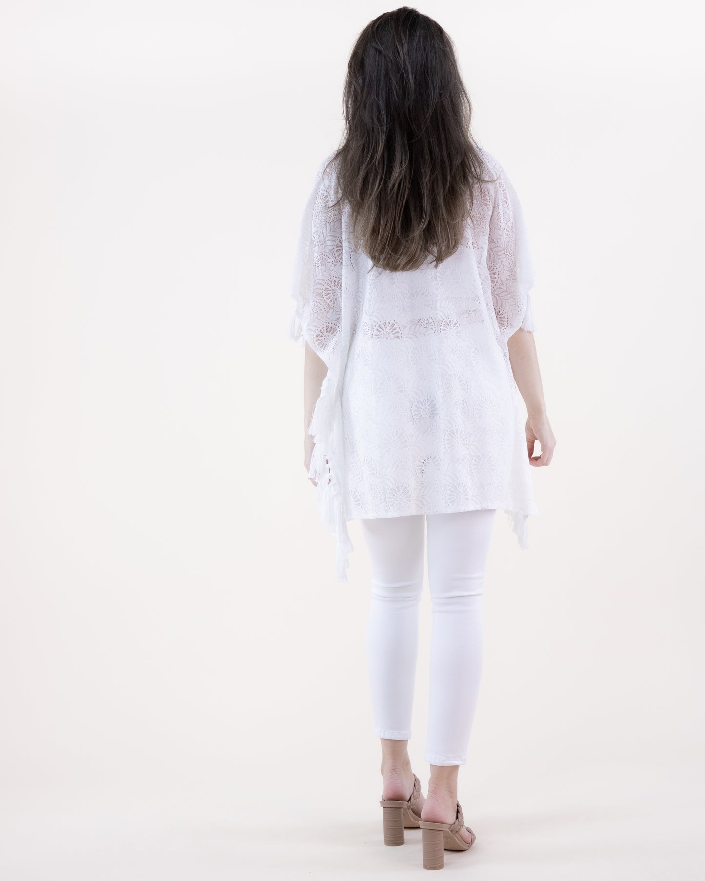V-Neck Lace & Tassel Trim Kimono