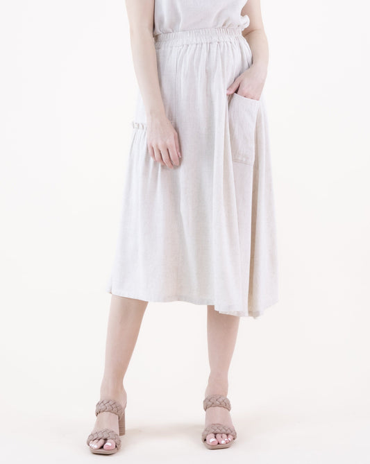 Cotton Linen Side Ruffle & Pocket Maxi Skirt