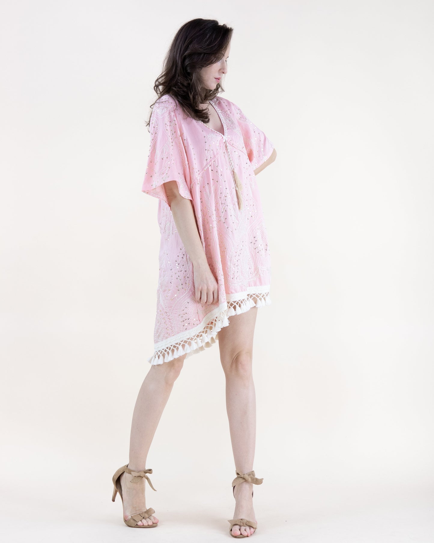 Bohemian Sequin Embroidered High Low Mini Dress