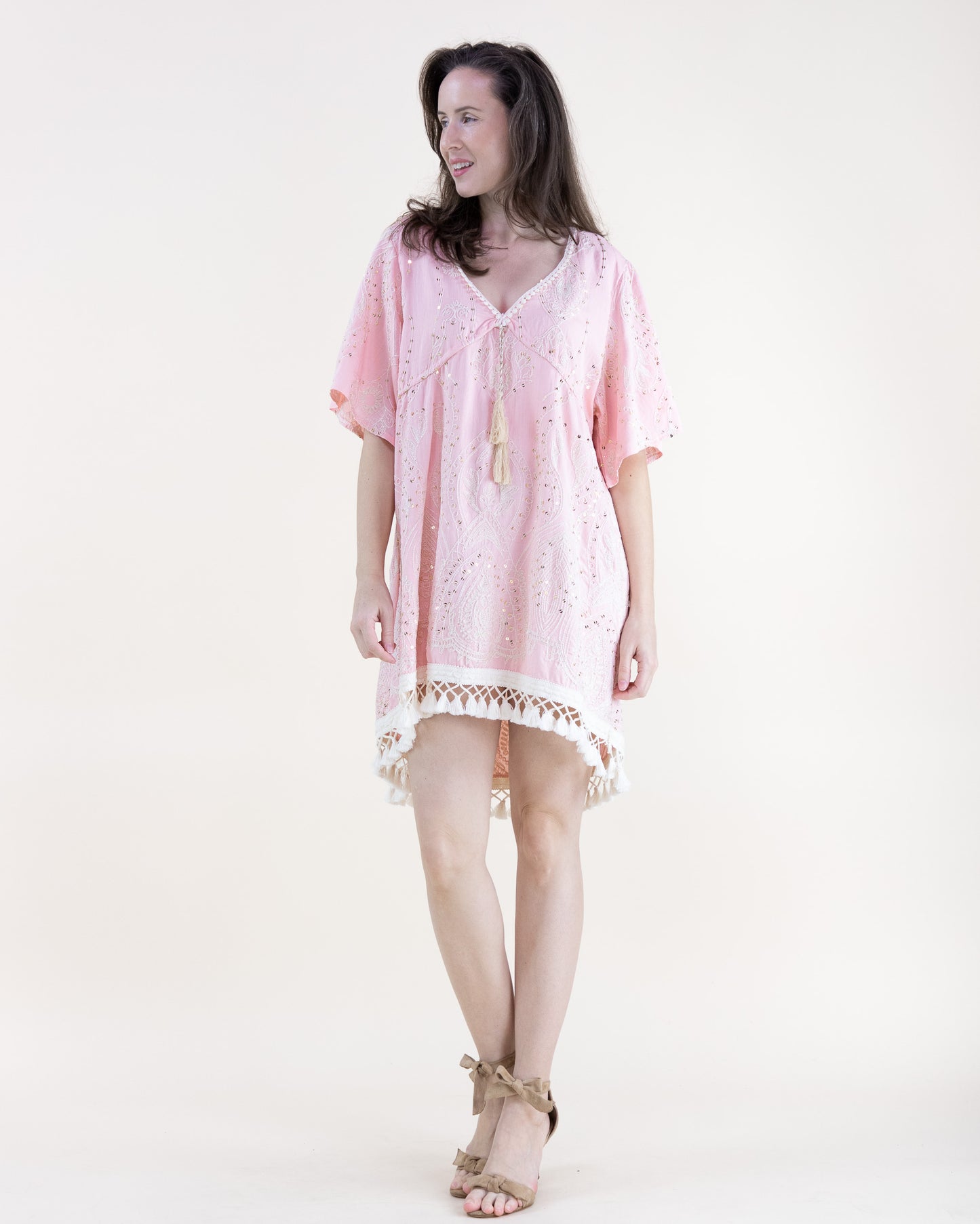 Bohemian Sequin Embroidered High Low Mini Dress