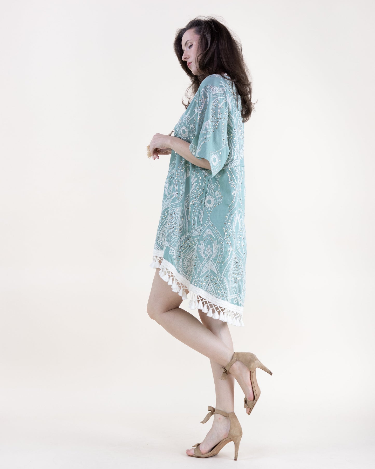 Bohemian Sequin Embroidered High Low Mini Dress