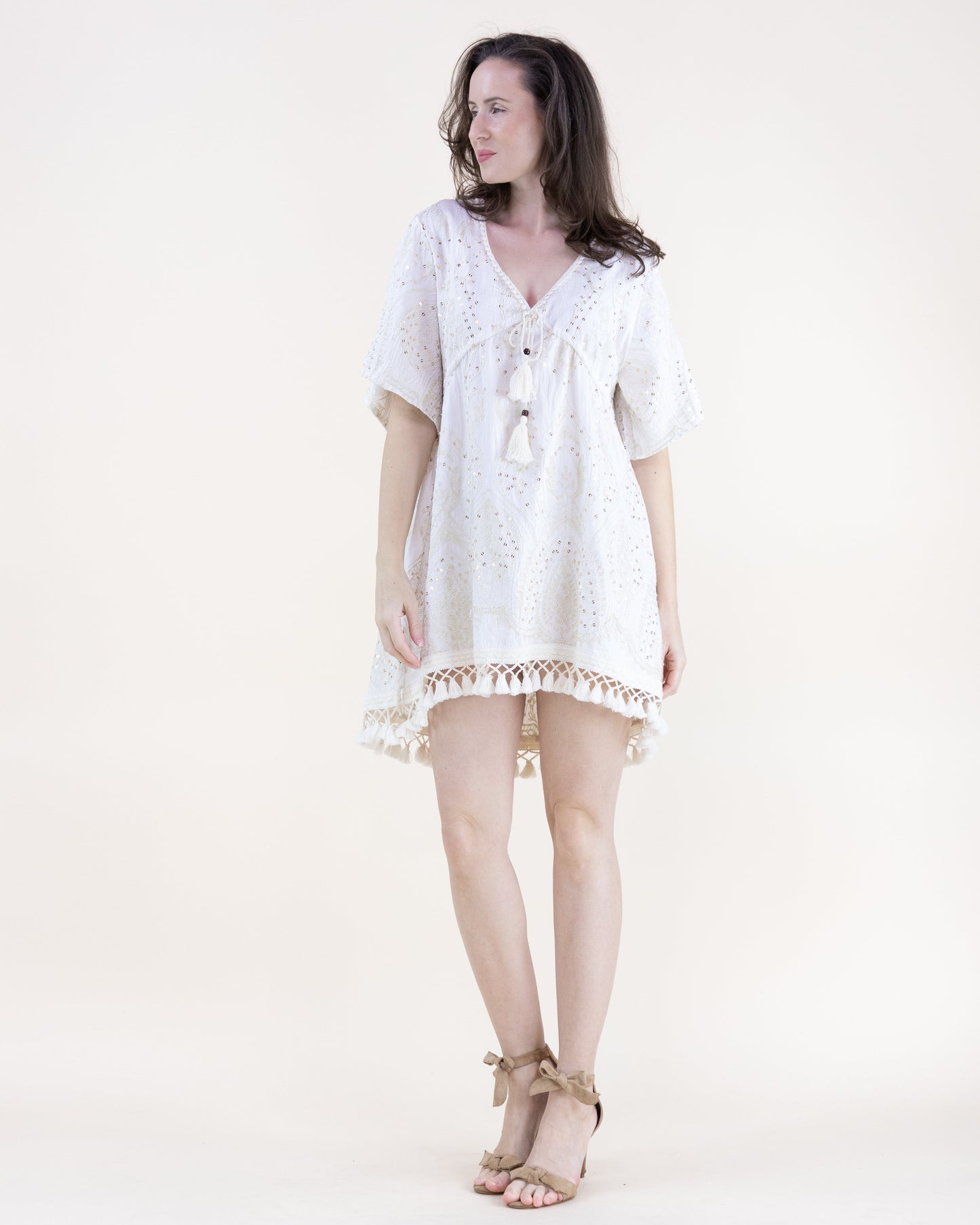 Bohemian Sequin Embroidered High Low Mini Dress