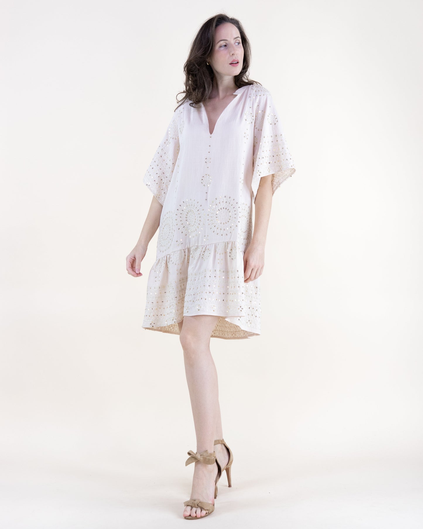 Medallion Embroidered Sequin Drop Waist Mini Dress