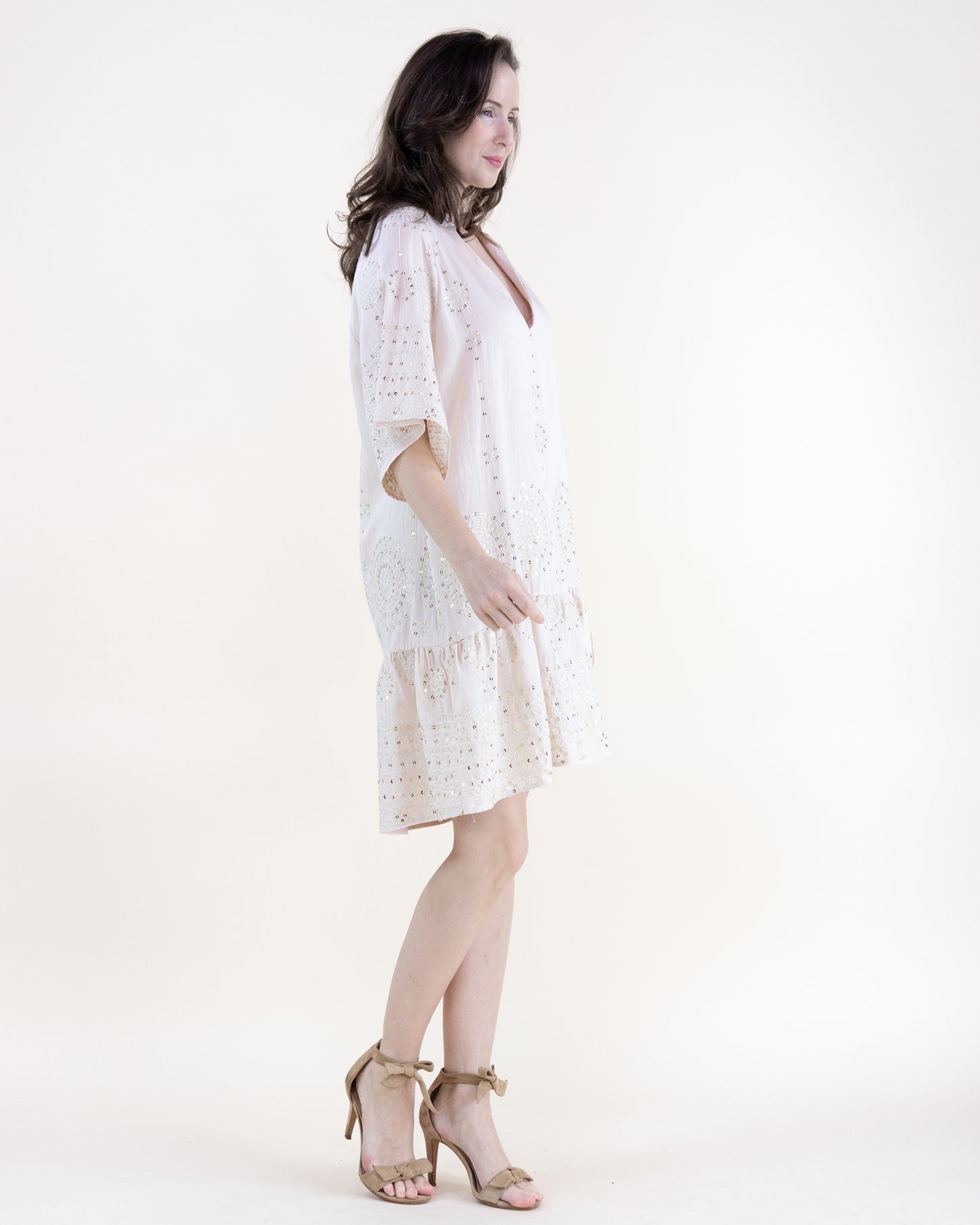 Medallion Embroidered Sequin Drop Waist Mini Dress