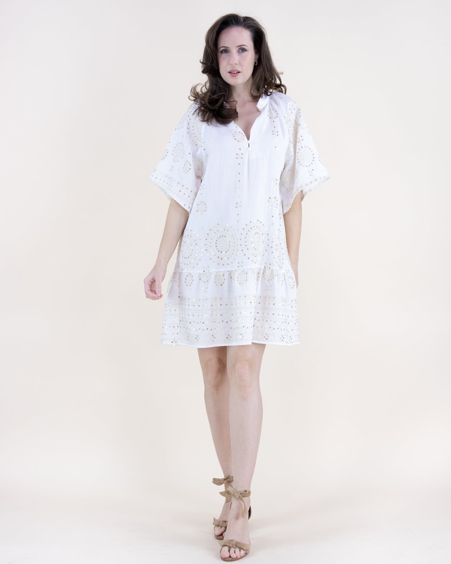 Medallion Embroidered Sequin Drop Waist Mini Dress