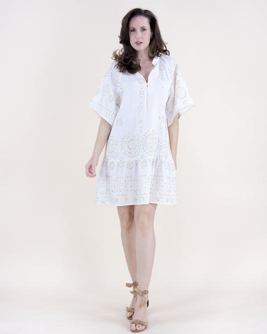 Medallion Embroidered Sequin Drop Waist Mini Dress