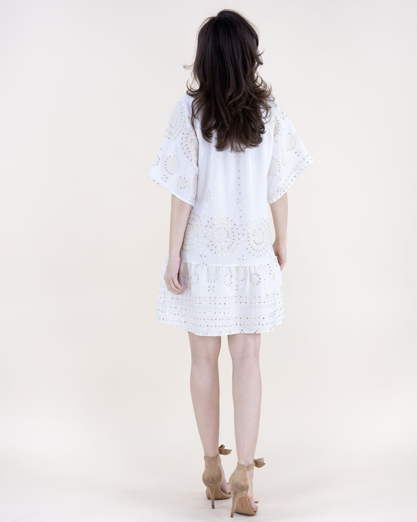 Medallion Embroidered Sequin Drop Waist Mini Dress