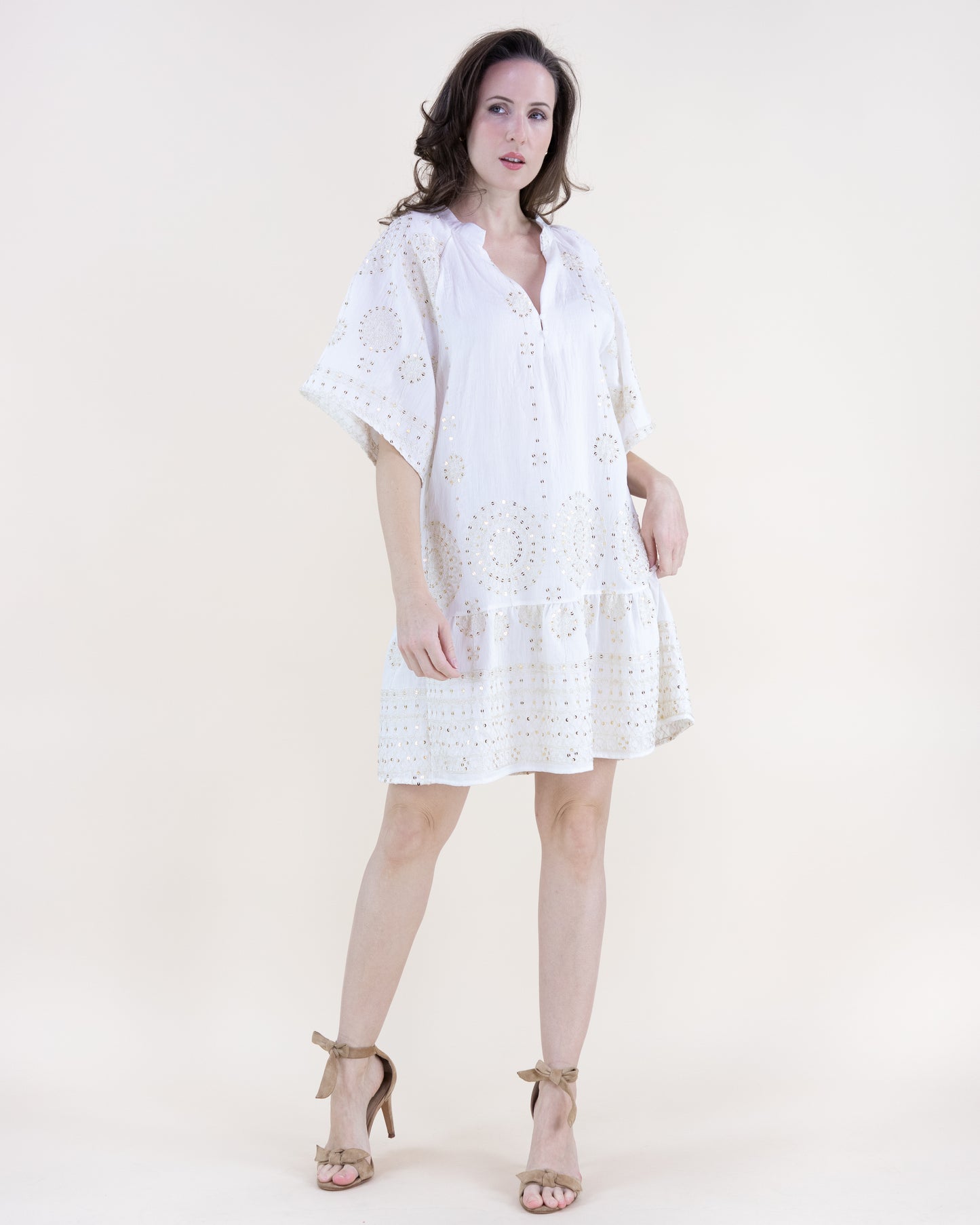 Medallion Embroidered Sequin Drop Waist Mini Dress