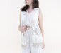 Chateau Damask Embroidered Tassel Trim Open Front Vest