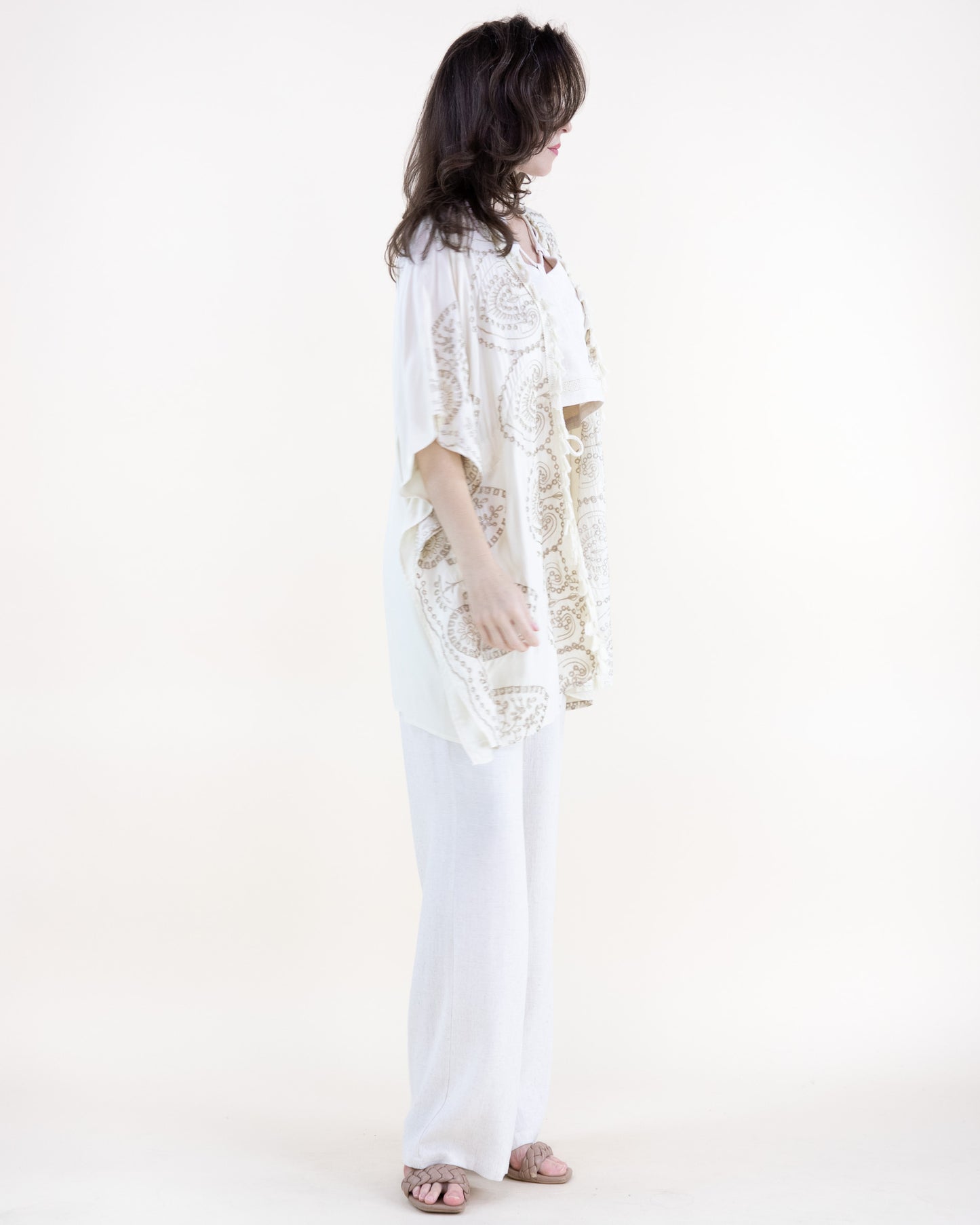 Royal Damask Embroidered Tassel Trim Front Tie Kimono