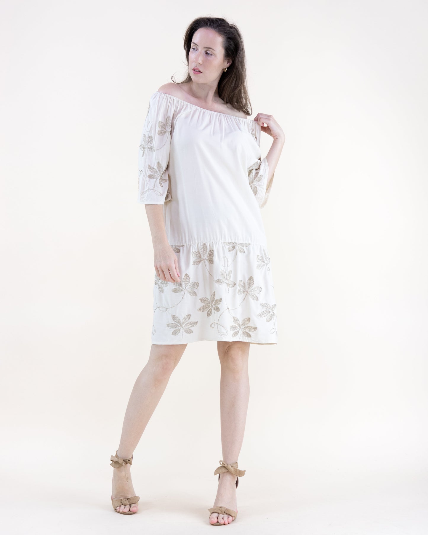 Dancing Floral Embroidered Drop Waist Mini Dress