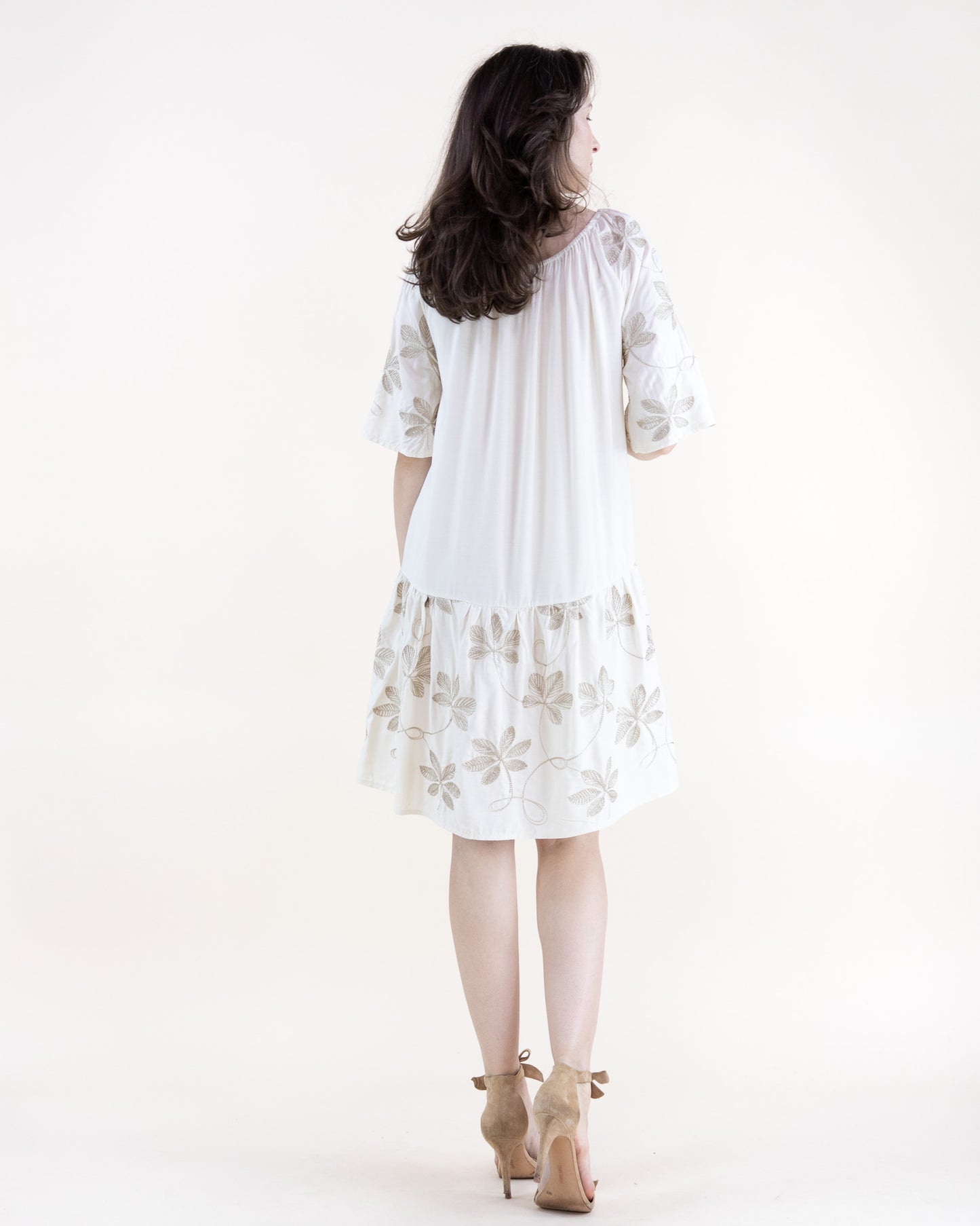 Dancing Floral Embroidered Drop Waist Mini Dress