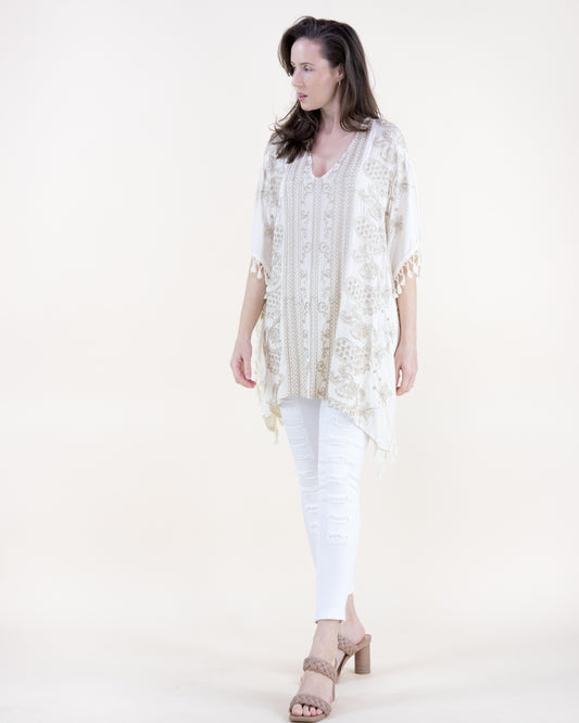Vineyard Paisley Embroidered Tassel Trim Kaftan