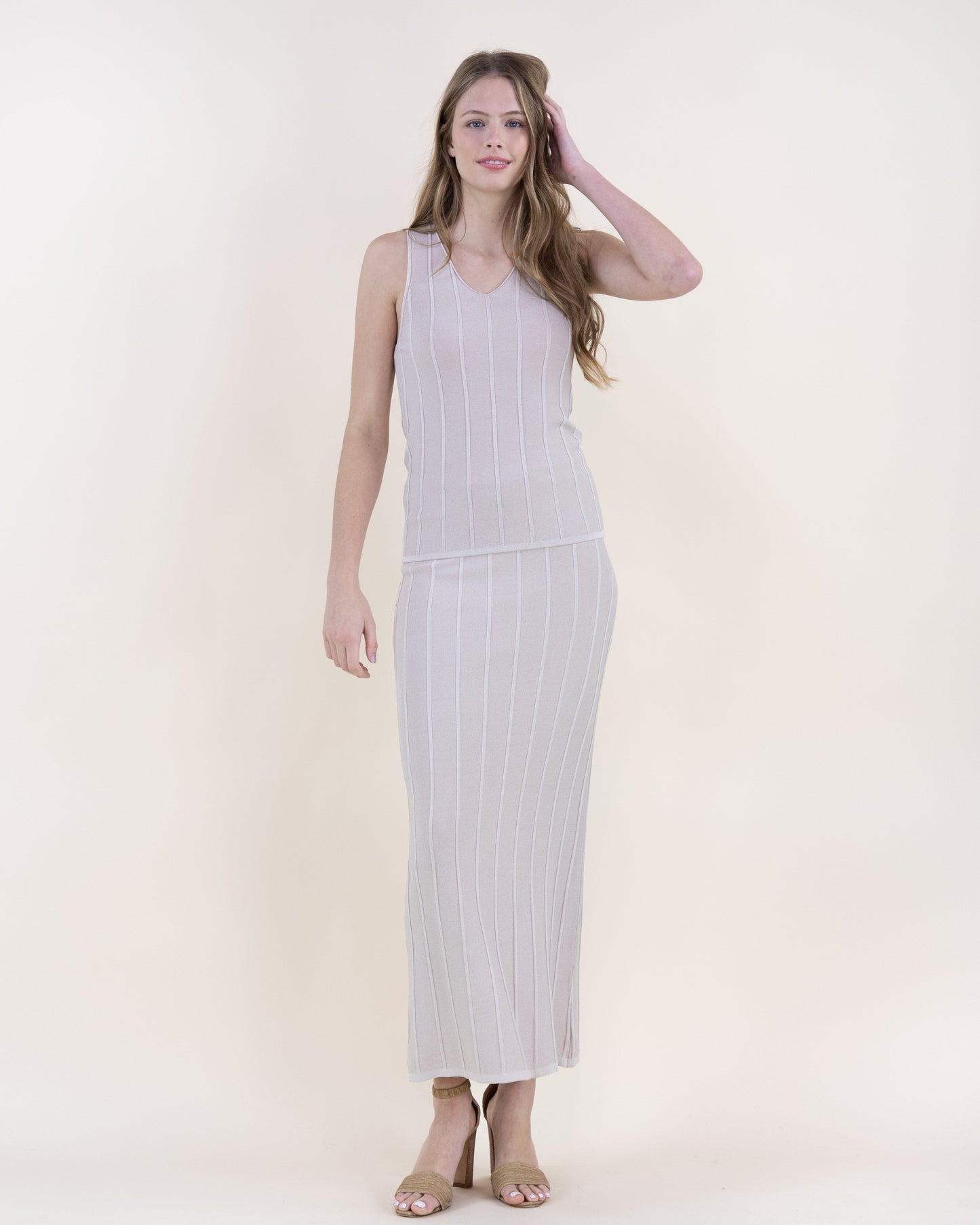 Neutral Wide Ribbed V-Neck Tank Top