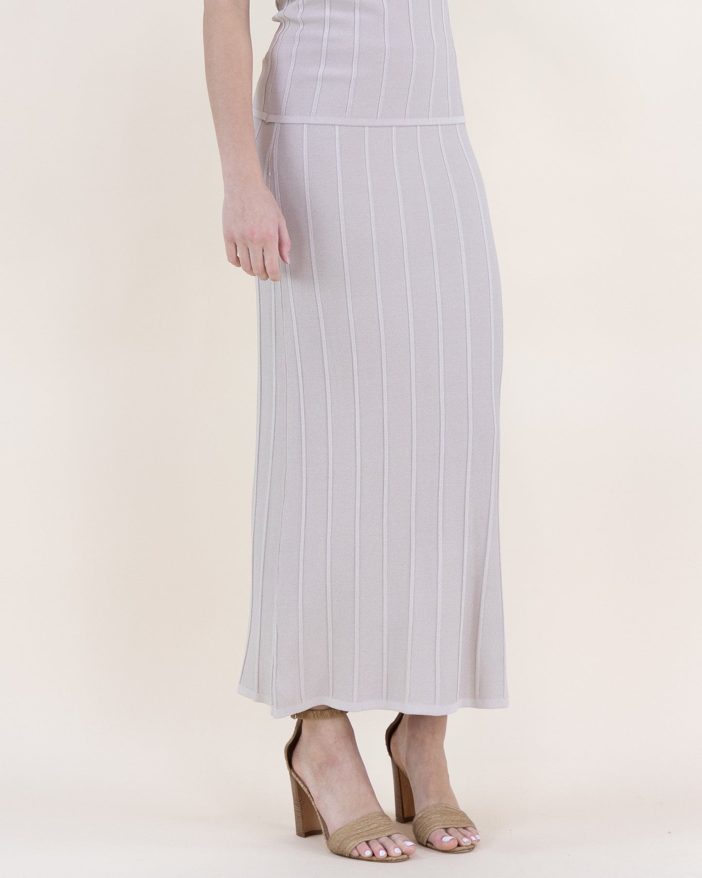 Neutral Wide Ribbed High Waisted Midi Skirt - S/M, LXL
