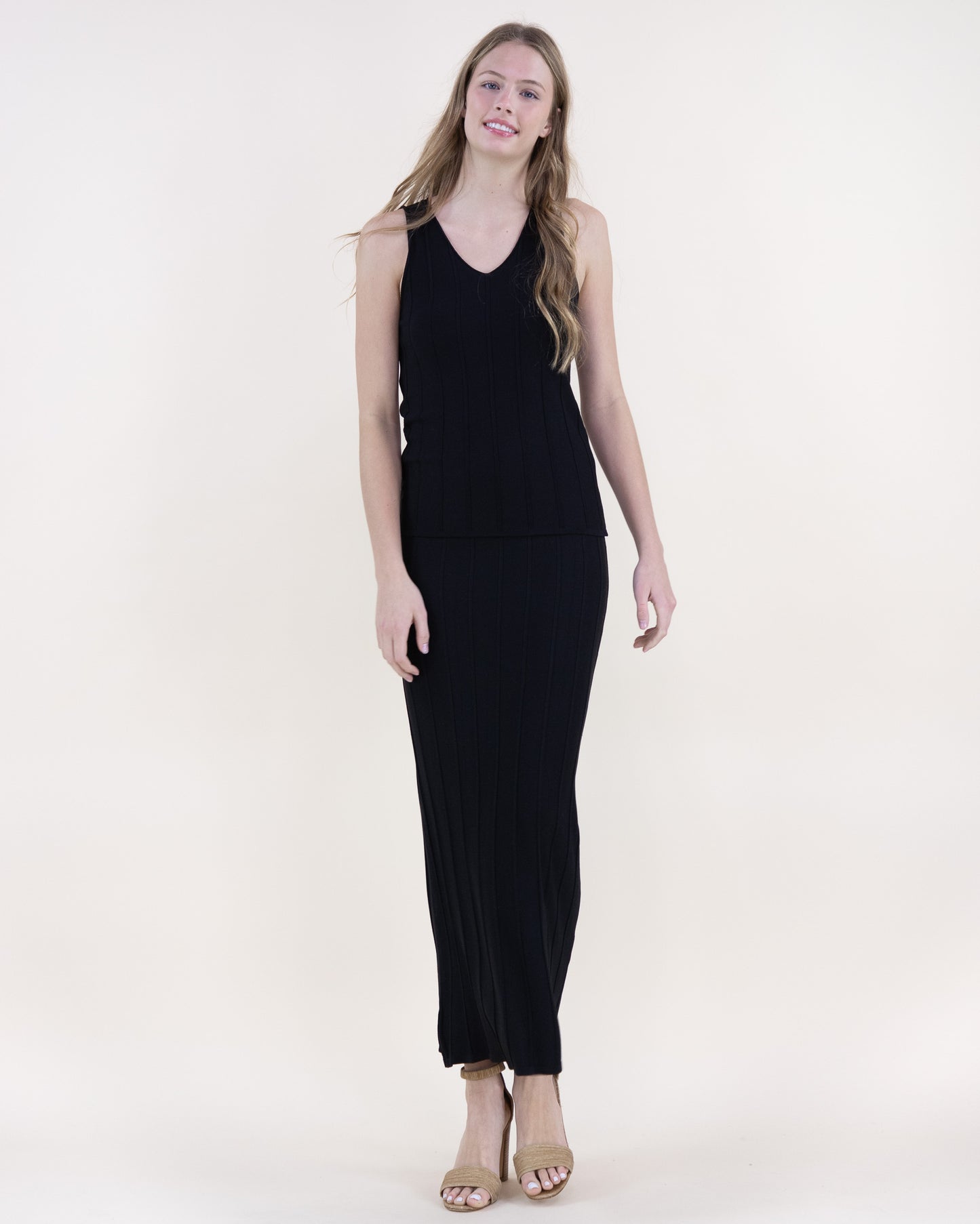 Neutral Wide Ribbed V-Neck Tank Top