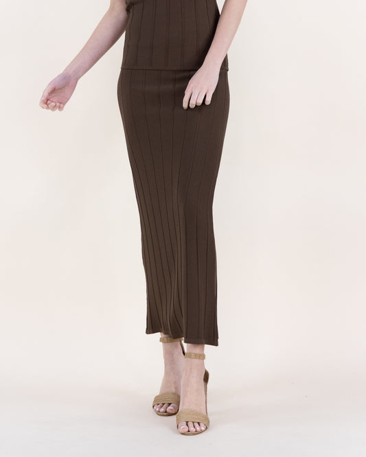 Neutral Wide Ribbed High Waisted Midi Skirt - S/M, LXL