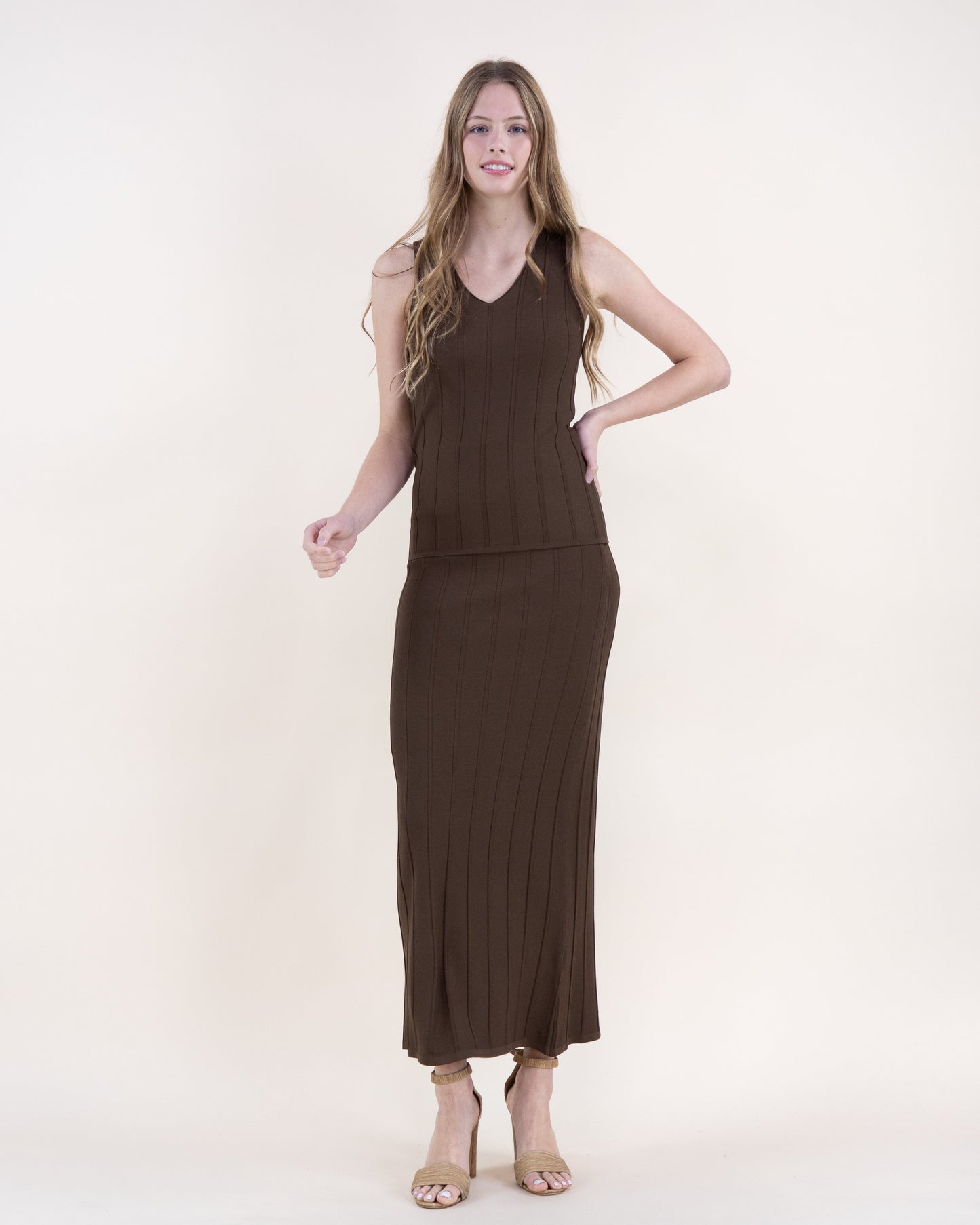 Neutral Wide Ribbed V-Neck Tank Top
