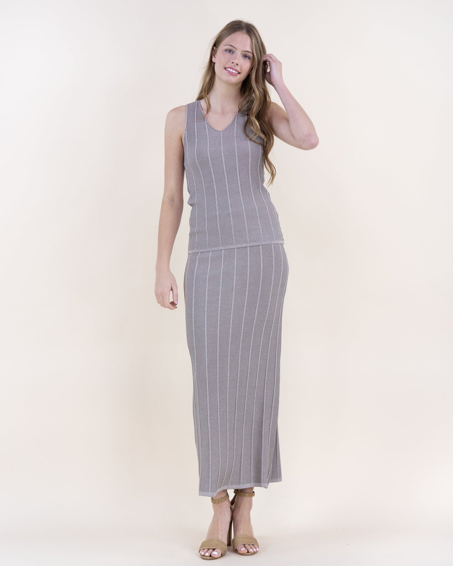 Neutral Wide Ribbed V-Neck Tank Top