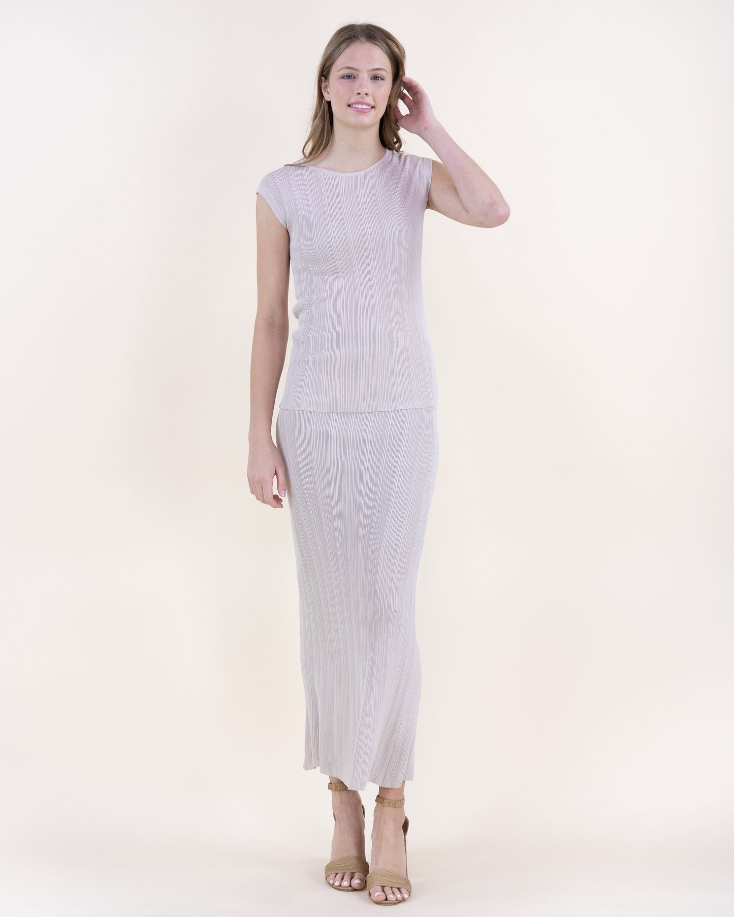 Sandy Thin Ribbed High Waisted Midi Skirt - S/M, L/XL