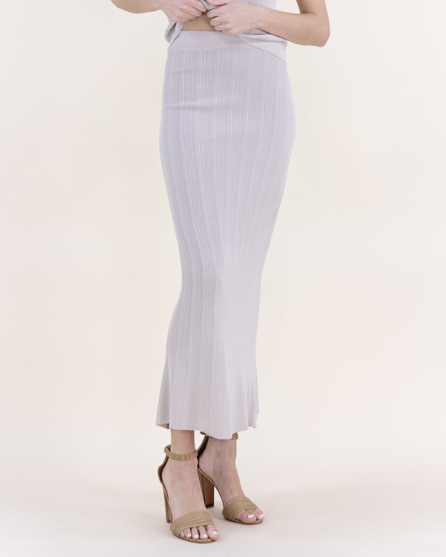 Sandy Thin Ribbed High Waisted Midi Skirt - S/M, L/XL