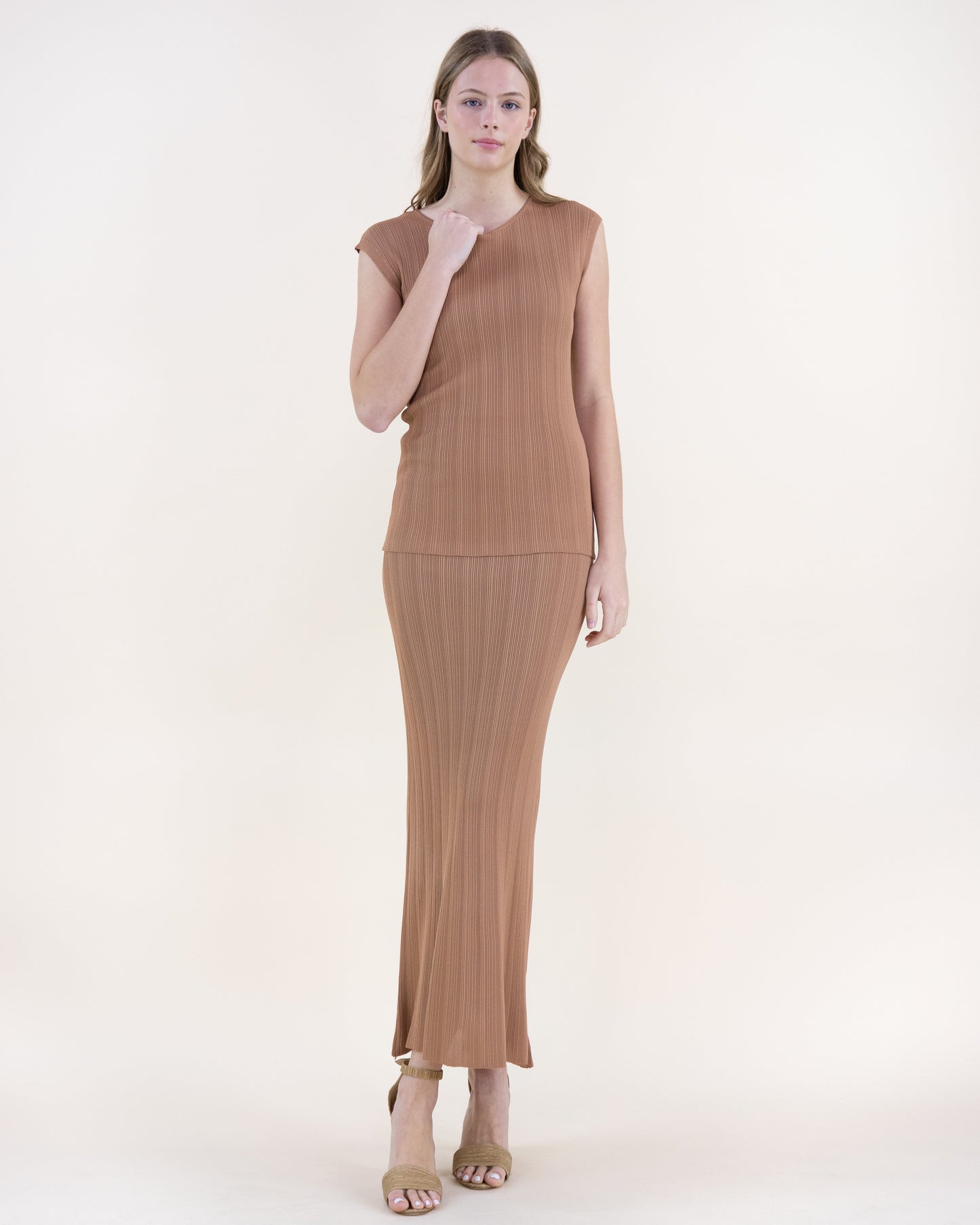 Sandy Thin Ribbed High Waisted Midi Skirt - S/M, L/XL