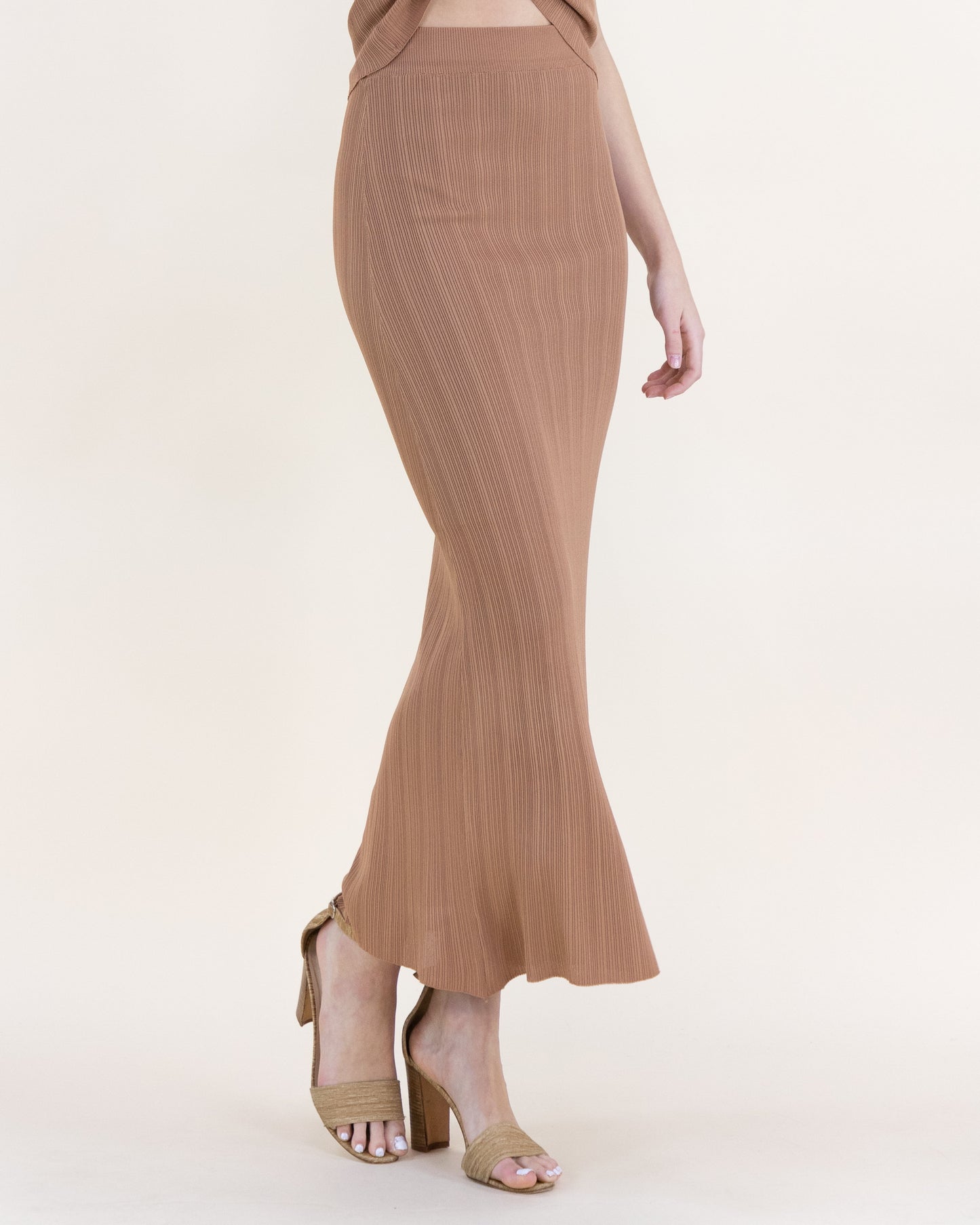 Sandy Thin Ribbed High Waisted Midi Skirt - S/M, L/XL
