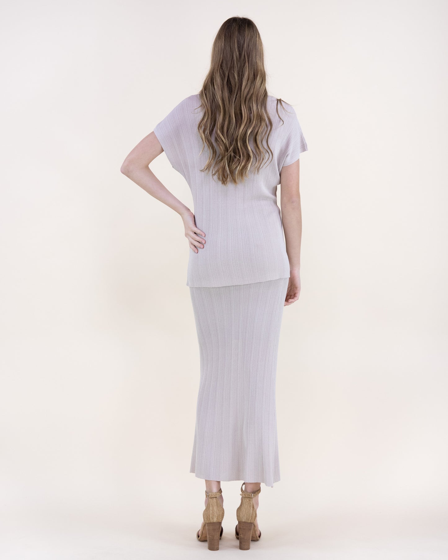 Sandy Thin Ribbed Short Sleeve V-Neck Knit Top